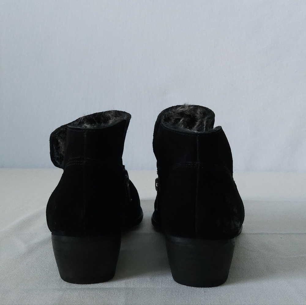 Seychelles Black Leather Ankle Boots Women’s 10 Faux Fur Lined Low Block Heel - Picture 8 of 10